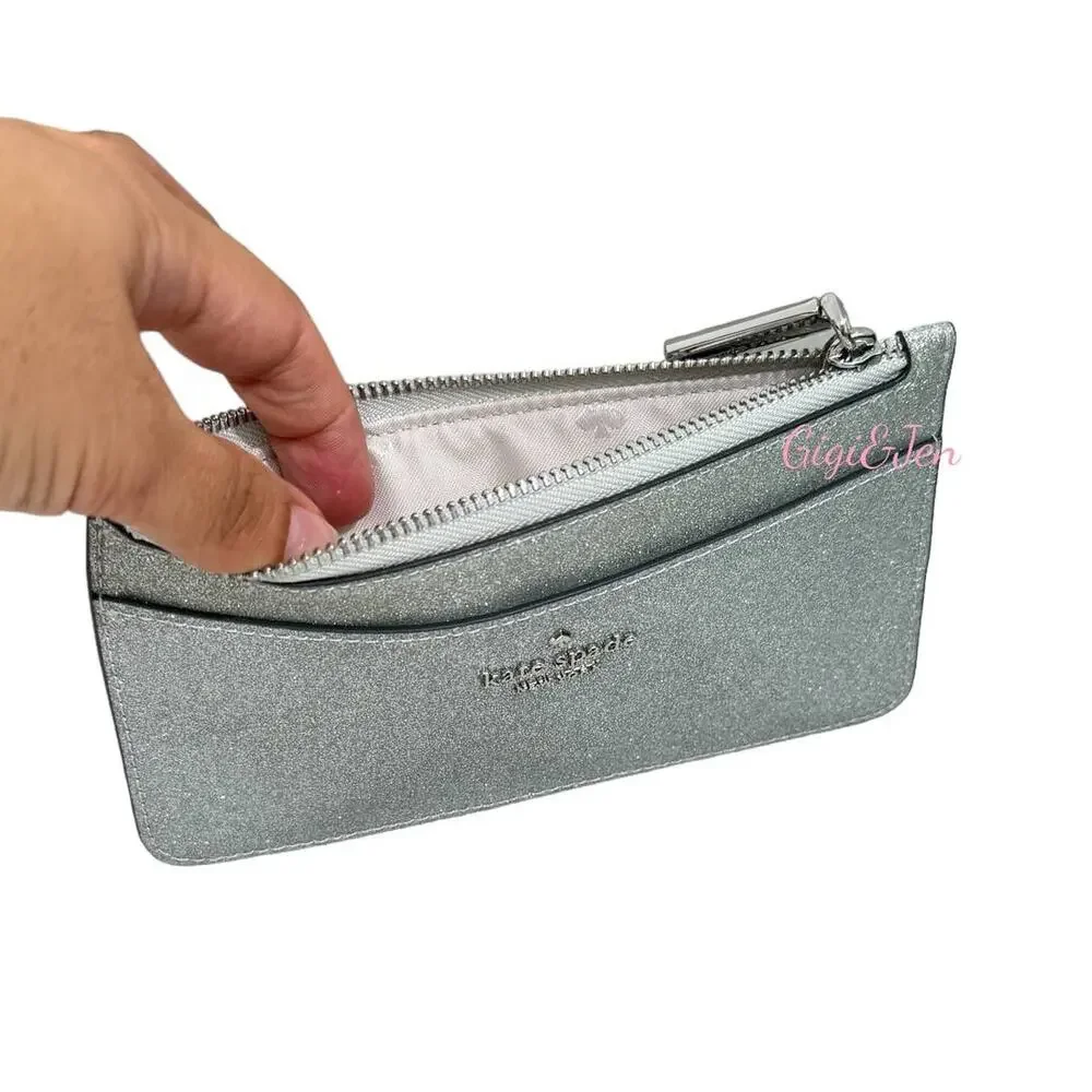 Kate Spade Shimmy Cardholder Silver Glitter New